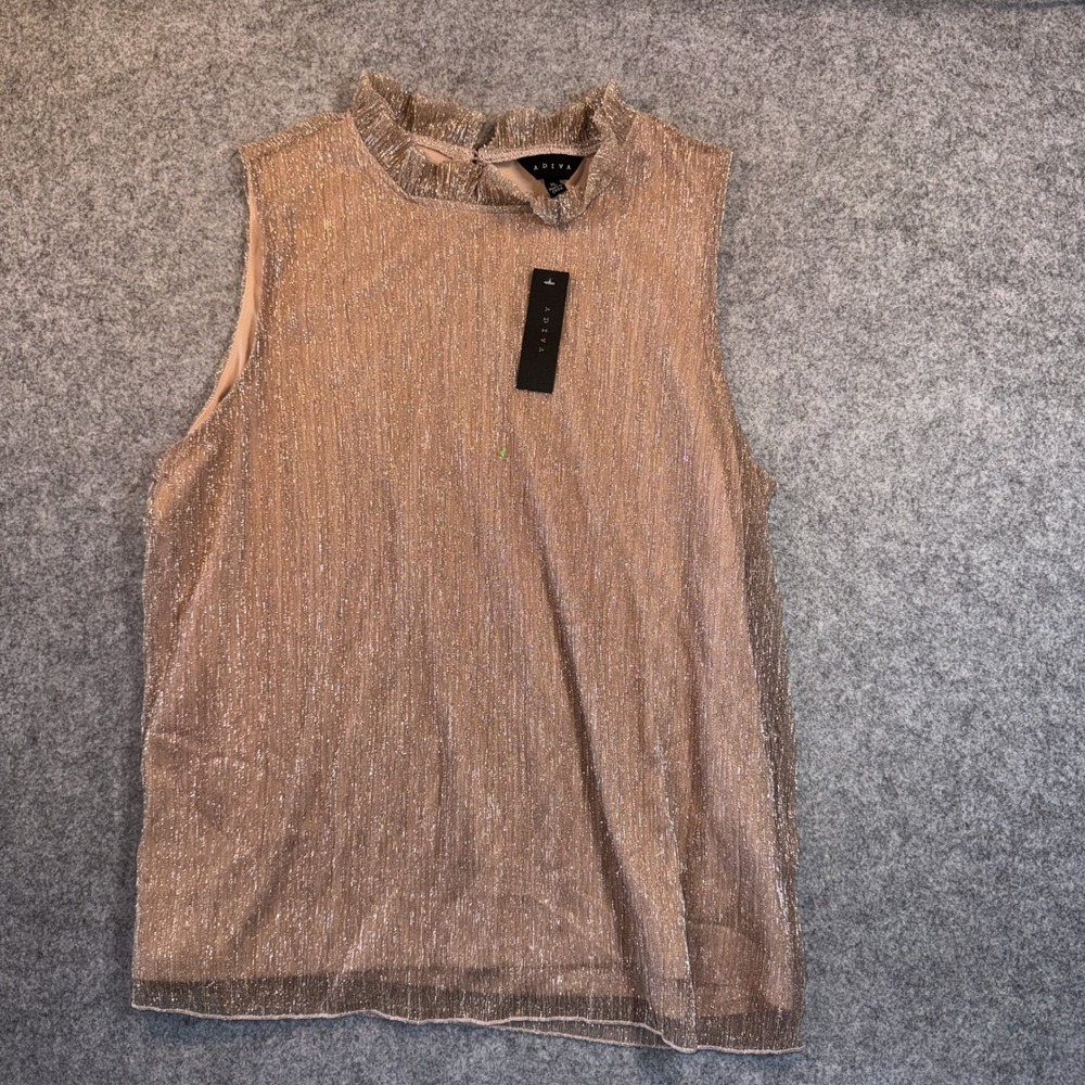 Adiva Shimmer Sleeveless Top XL Rose Gold Metallic Glitter Shell